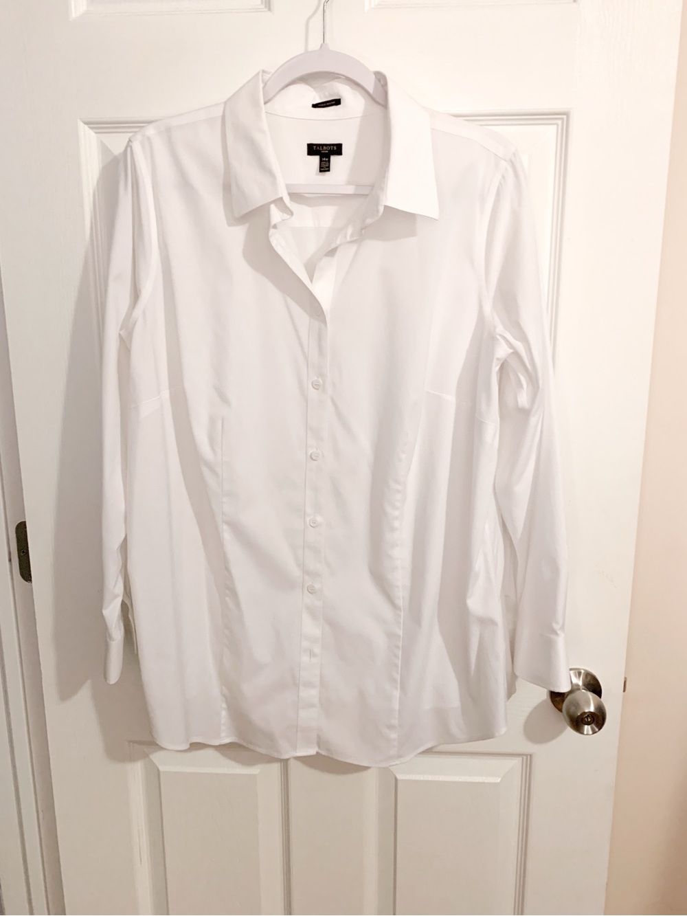 Talbots womans White Long-Sleeve Button-Down Dress Shirt - size 14W